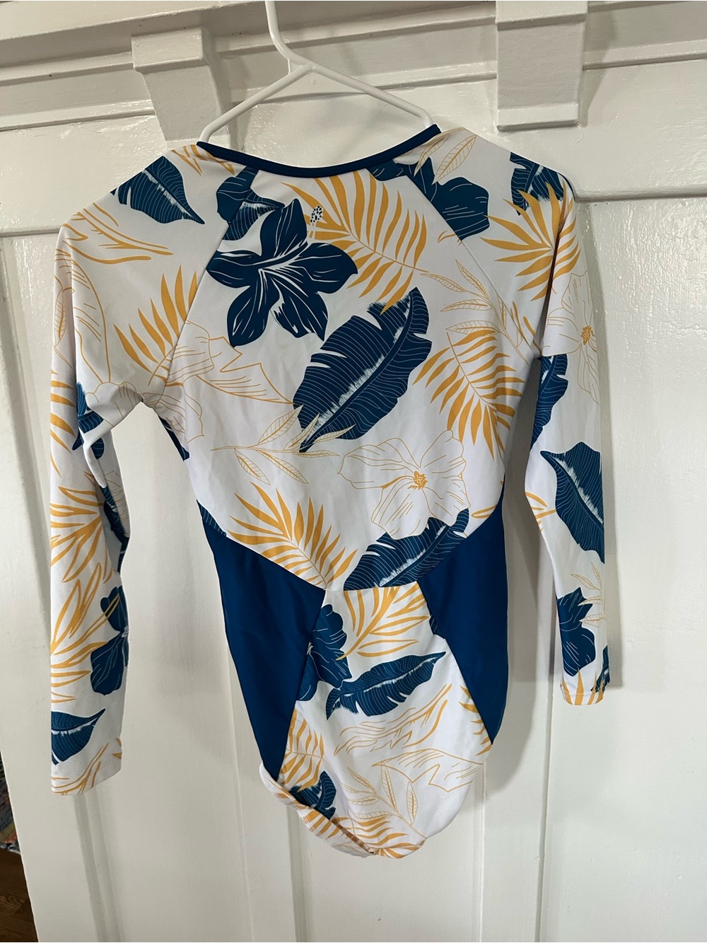 Women’s Long Sleeve Zip Front One-Piece Swimsuit - Blue/White/Yellow - Picture 2 of 2